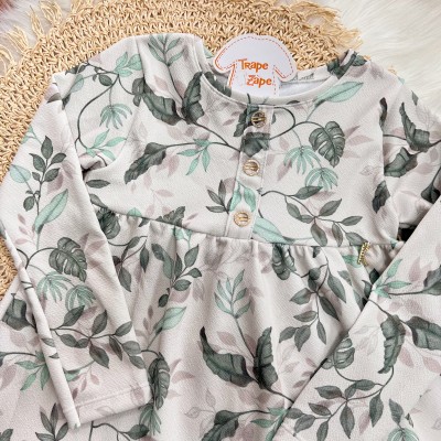 Vestido Manga Longa Folhagem - Verde